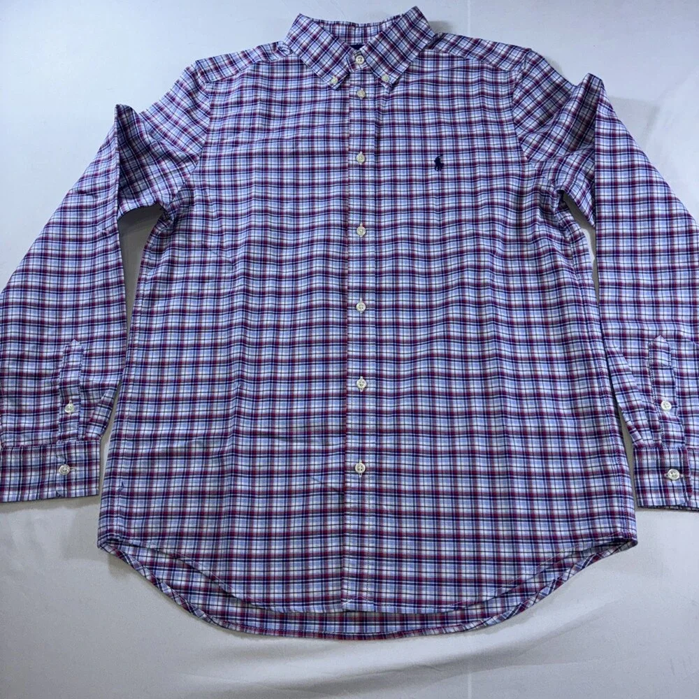Ralph Lauren Kids XL 18-20 Red White Blue Plaid Long Sleeve Button Down Shirt‎